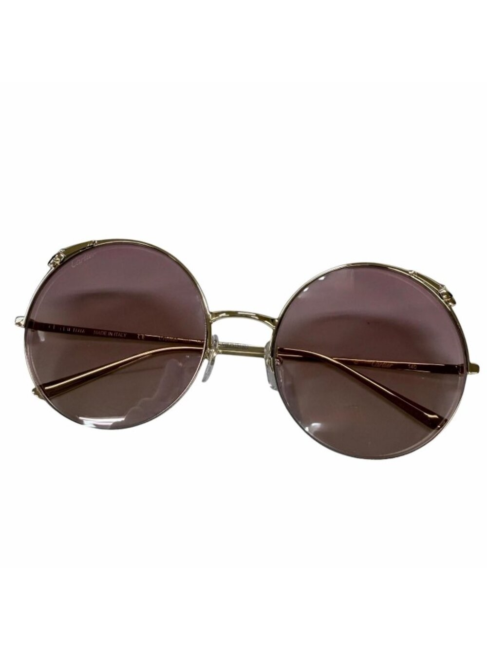 Cartier Panthere Round Half Rim Sunglasses Gold Pink 60 20 Demo Lens Eyewear